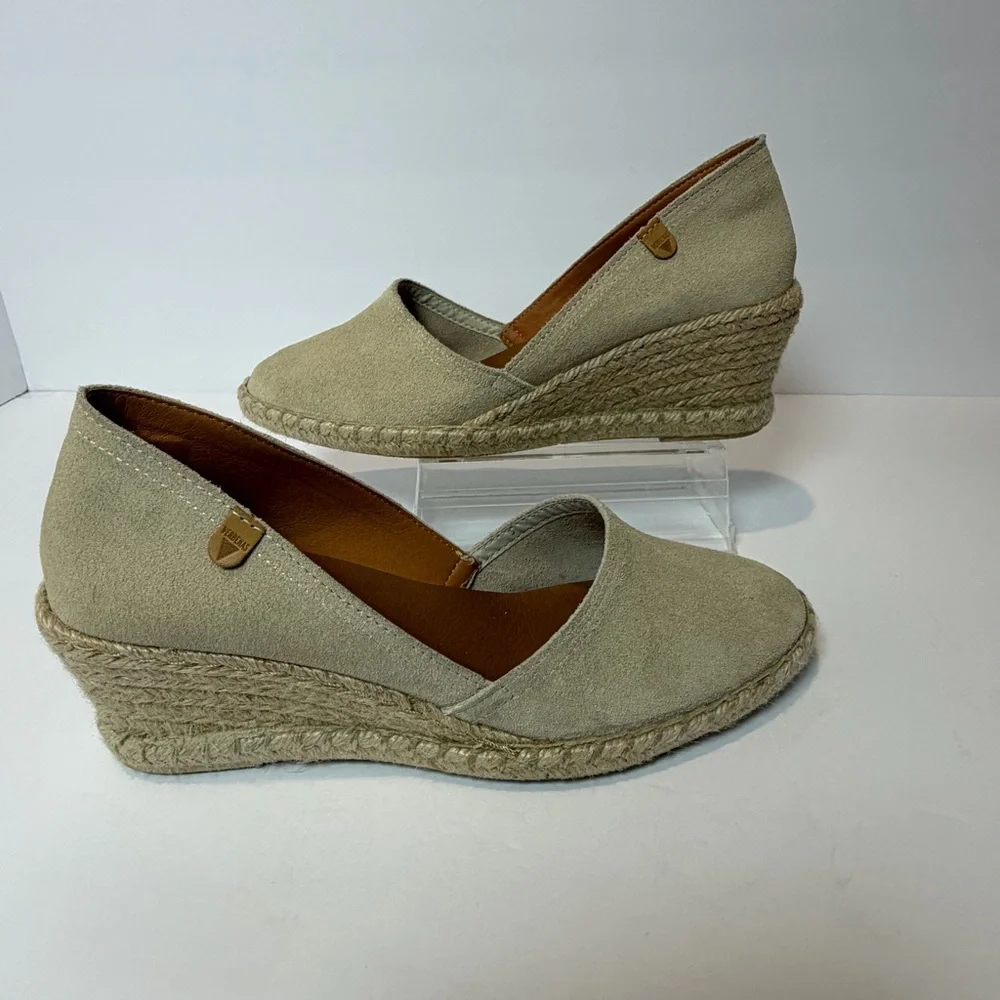 Verbenas Mamen Wedge Espadrilles Suede Shoes Jute Wrapped‎ Heels in Tan Size 39